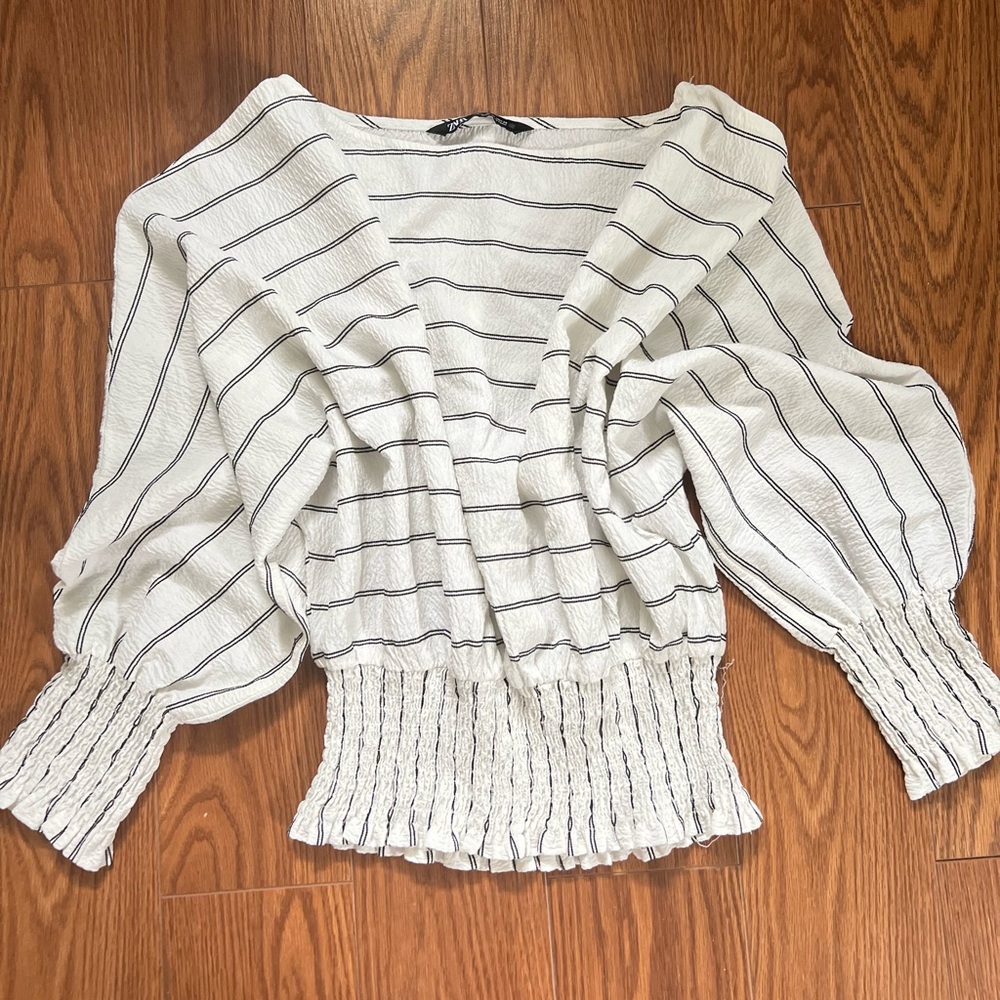 Zara White Cream Ruffled Smocked Blouse
